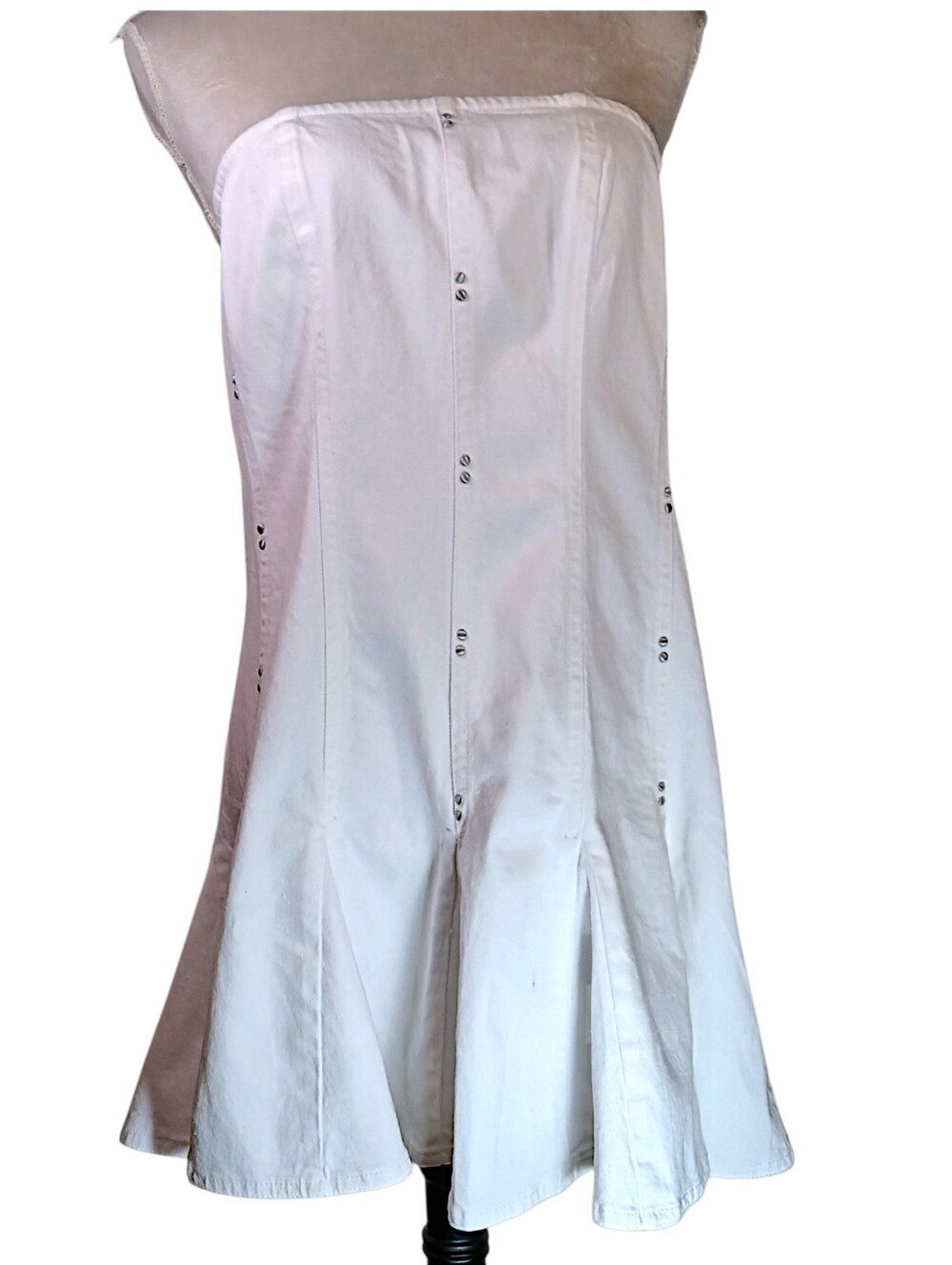 Wild Fable White Denim Dress Flare Skirt Decorative Rivets Sz XL